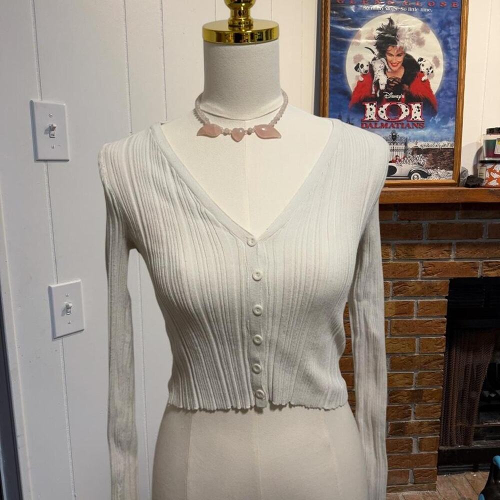 Princess Polly white button up top ribbed sweater Size small/medium